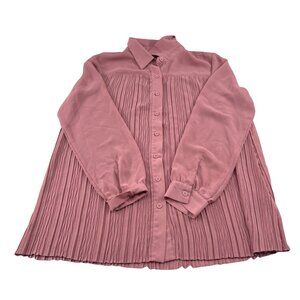 Joan Rivers Women Pleated Blouse Sz Small Mauve Pink Long Sleeve Button-Up